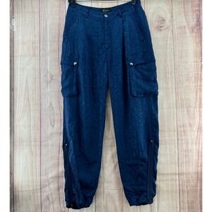 NWOT Johnny Was Biya Blue Leopard Print Cargo Pants Jogger Zipper Detail‎ Sz 4